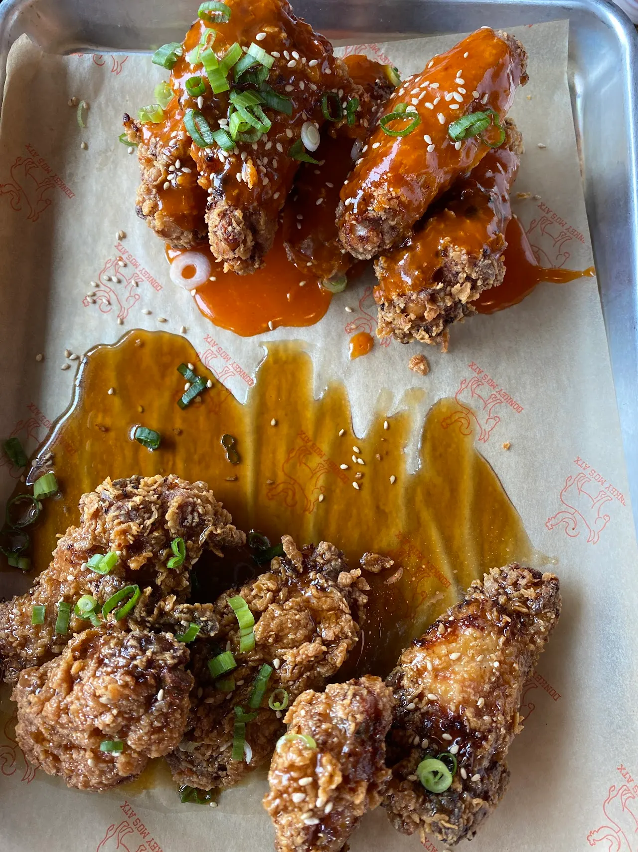 Saucy soy-garlic and sweet & spicy Korean fried wings